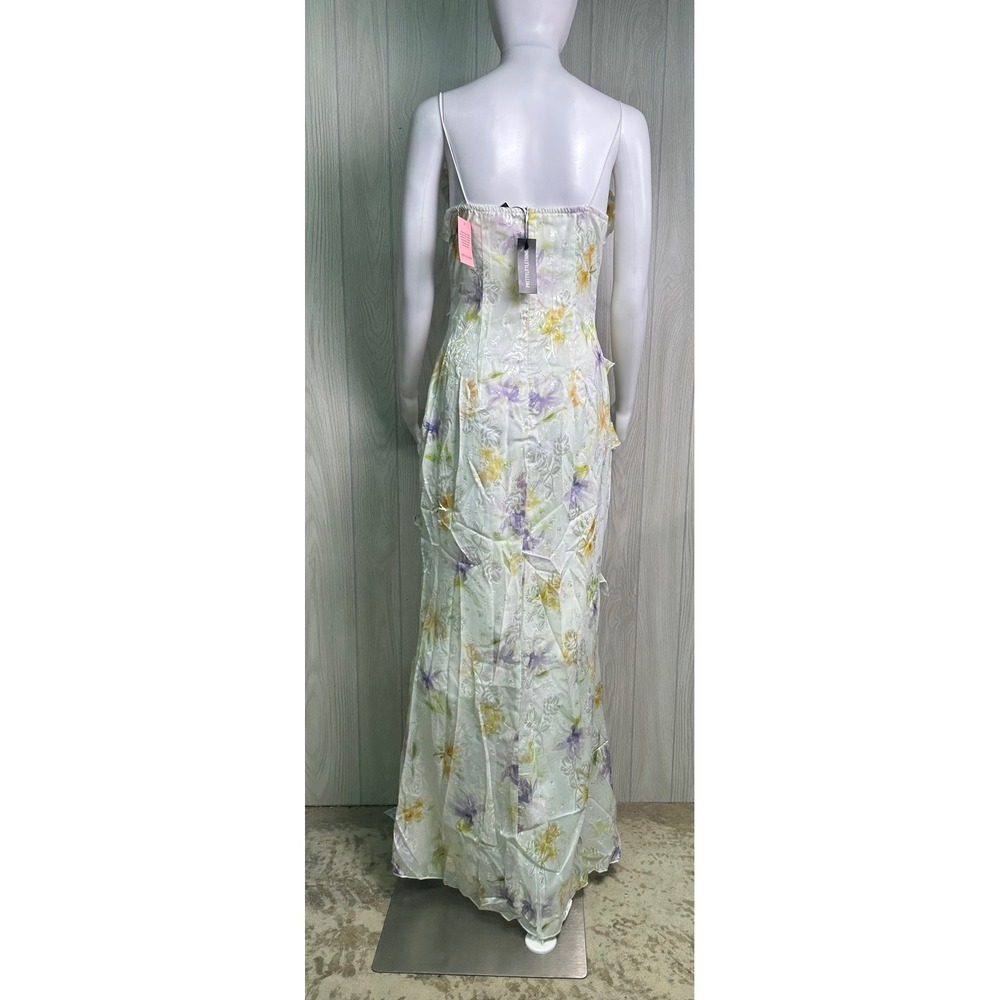 PRETTYLITTLETHING White Floral Ruffle Tiered Maxi Dress Spaghetti Strap - Picture 2 of 4